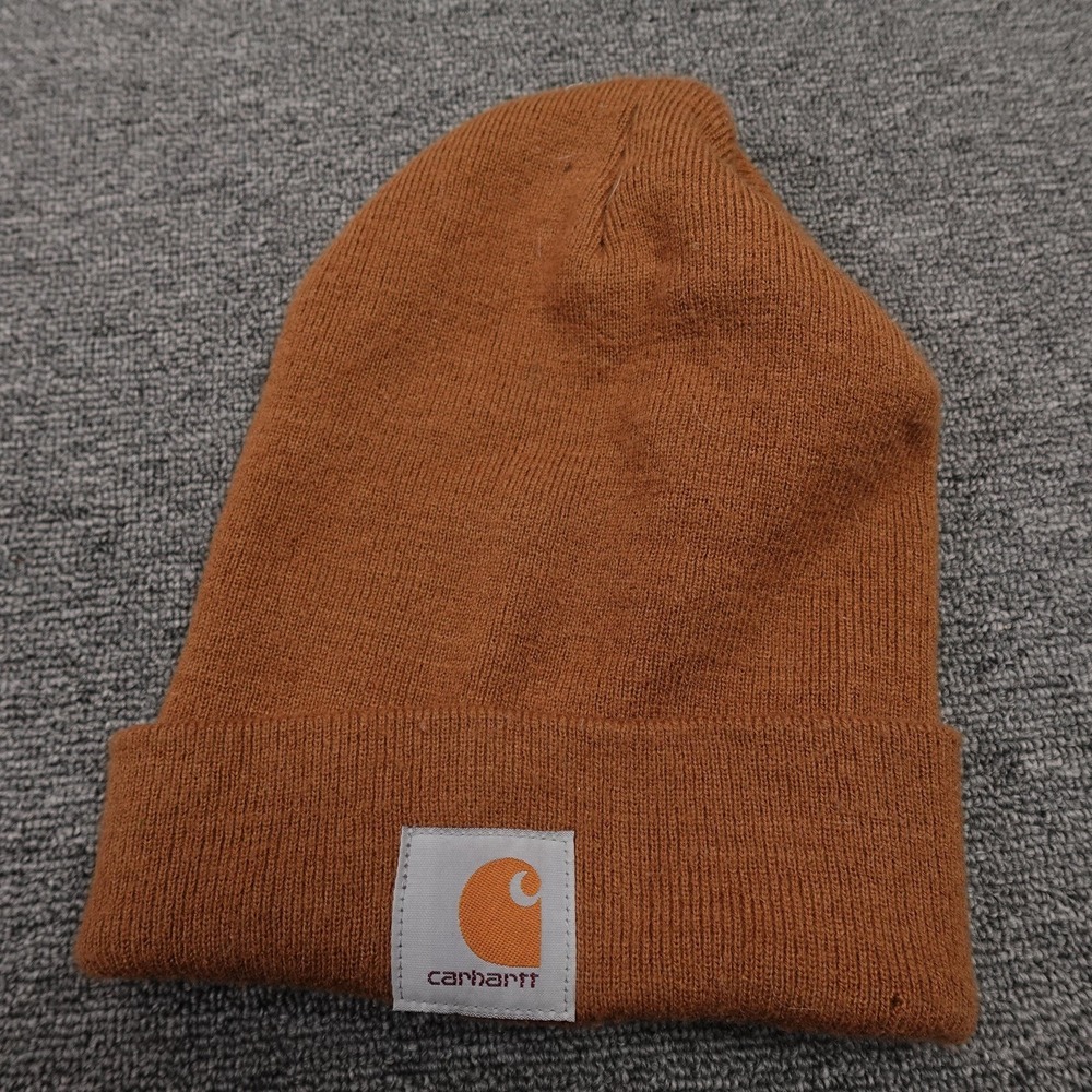 Carhartt‎ Hat Beanie Mens One Size Brown Knit Acrylic Cuffed Winter Workwear